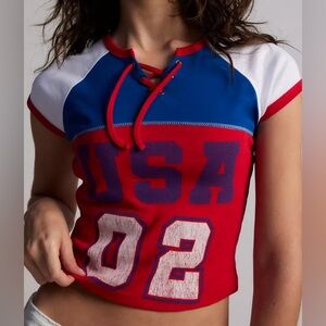 Urban Outfitters Red and Blue USA Graphic Top